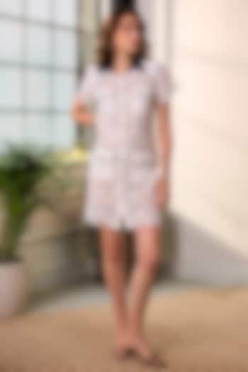 White Premium Mesh Embroidered Mini Summer Dress by Label Deepika Nagpal at Pernia's Pop Up Shop