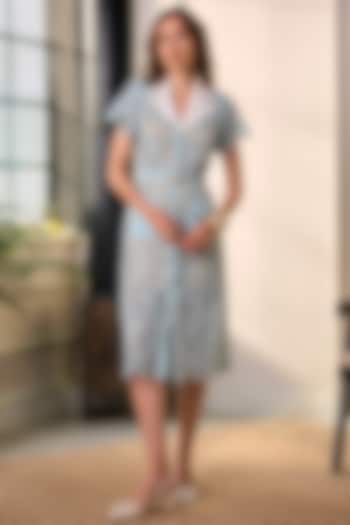 Blue Premium Mesh Embroidered Midi Summer Dress by Label Deepika Nagpal at Pernia's Pop Up Shop