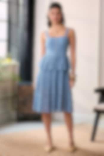 Blue Premium Lace Mesh Midi Summer Dress by Label Deepika Nagpal at Pernia's Pop Up Shop