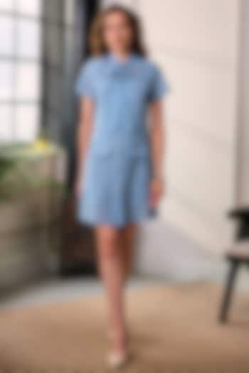 Blue Premium Lace Mesh Mini Summer Dress by Label Deepika Nagpal at Pernia's Pop Up Shop