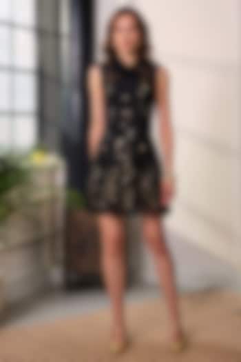 Black Premium Mesh Embroidered Mini Summer Dress by Label Deepika Nagpal at Pernia's Pop Up Shop