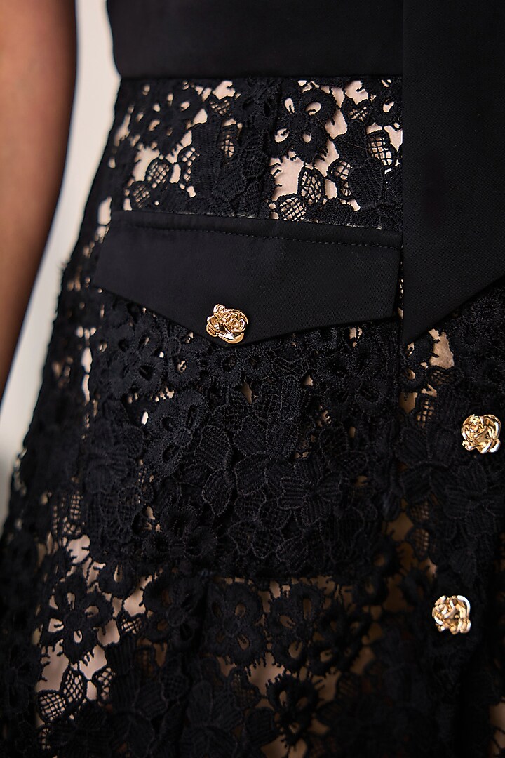Black Premium Mesh Embroidered Mini Summer Dress by Label Deepika Nagpal at Pernia's Pop Up Shop