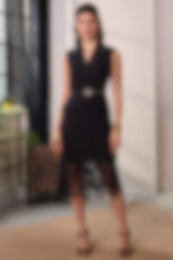 Black Premium Mesh Embroidered Midi Blazer Summer Dress by Label Deepika Nagpal at Pernia's Pop Up Shop