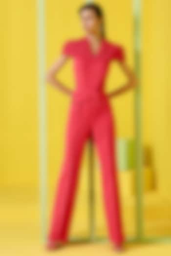 Hot Pink Crepe Jumpsuit by Label Deepika Nagpal
