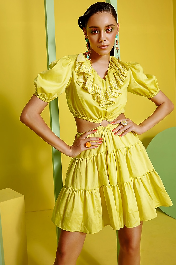 Yellow Luxury Cotton Summer Dress by Label Deepika Nagpal at Pernia's Pop Up Shop