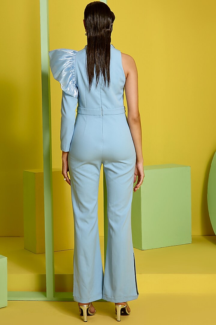 Powder Blue Heavy Crepe Jumpsuit by Label Deepika Nagpal at Pernia's Pop Up Shop