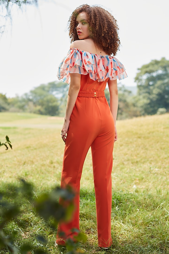 Orange Printed Jumpsuit by Label Deepika Nagpal at Pernia's Pop Up Shop
