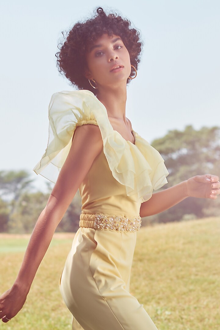 Lemon Yellow Embellished Jumpsuit by Label Deepika Nagpal at Pernia's Pop Up Shop