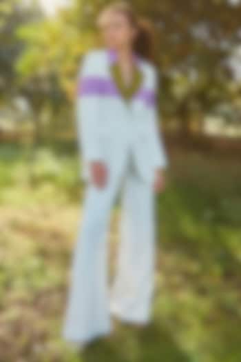 White Crepe Blazer Set by Label Deepika Nagpal