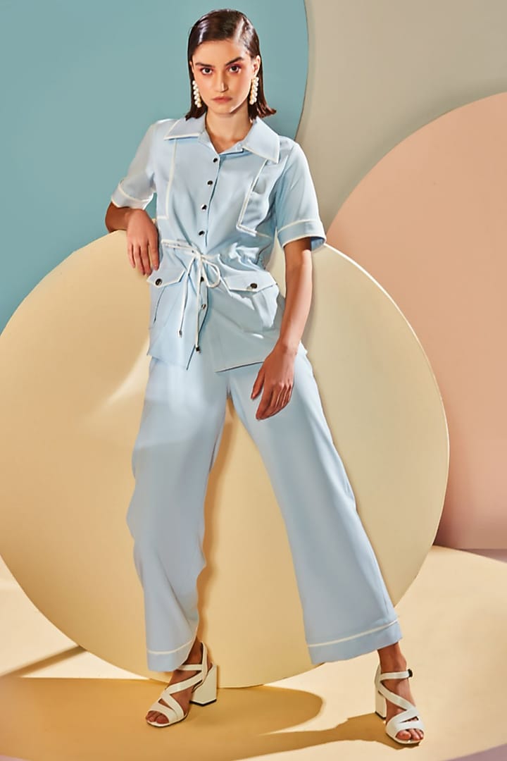 Blue Luxury Crepe Co-ord Set by Label Deepika Nagpal at Pernia's Pop Up Shop