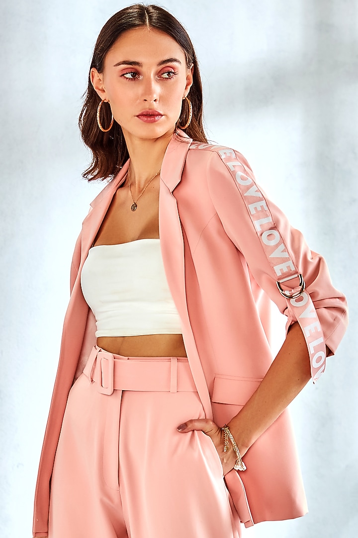 Peach Heavy Crepe Blazer Set by Label Deepika Nagpal at Pernia's Pop Up Shop