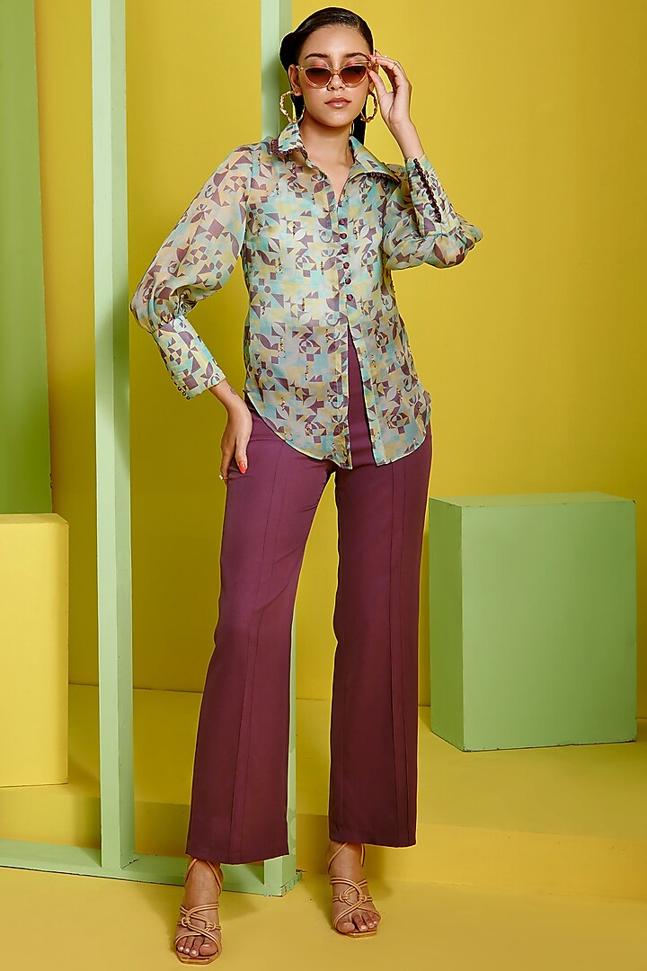 Purple Heavy Crepe Pant Set by Label Deepika Nagpal