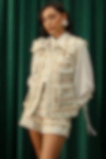 White Tweed Sleeveless Gilet by Label Deepika Nagpal
