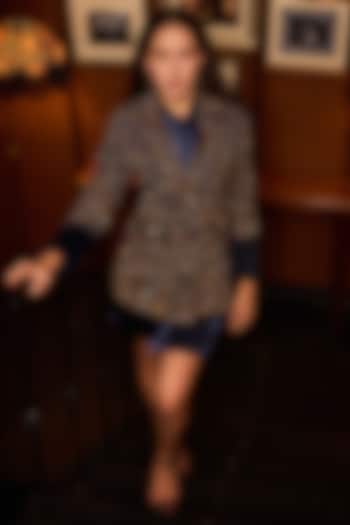 Blue Tweed Blazer With Dress by Label Deepika Nagpal at Pernia's Pop Up Shop