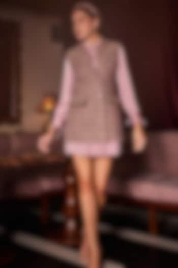 Pink Tweed Blazer With Dress by Label Deepika Nagpal at Pernia's Pop Up Shop