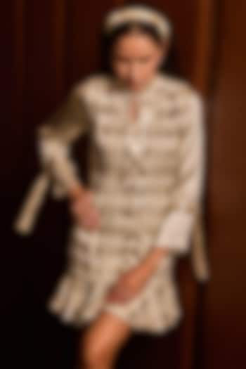 Beige Tweed Vacation Dress by Label Deepika Nagpal at Pernia's Pop Up Shop