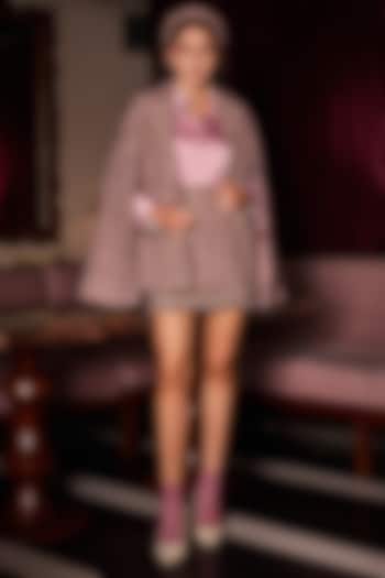 Pink Tweed Embellished Cape Set by Label Deepika Nagpal at Pernia's Pop Up Shop