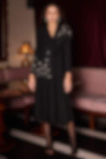 Black Crepe Embellished Blazer Set by Label Deepika Nagpal at Pernia's Pop Up Shop