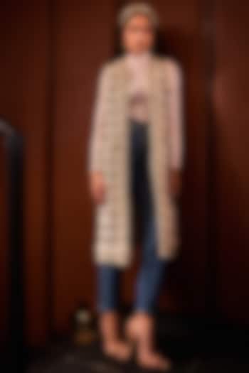 Beige Tweed Jacket by Label Deepika Nagpal at Pernia's Pop Up Shop