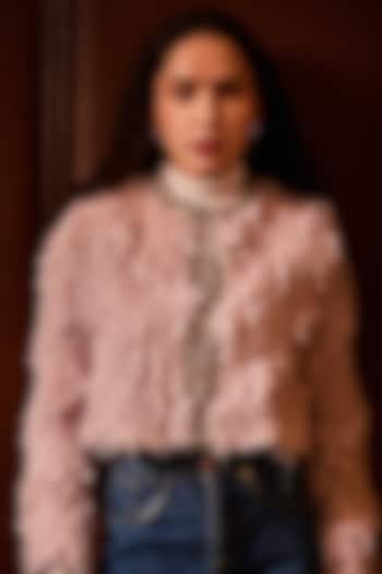 Beige Tweed Embellished Jacket by Label Deepika Nagpal at Pernia's Pop Up Shop