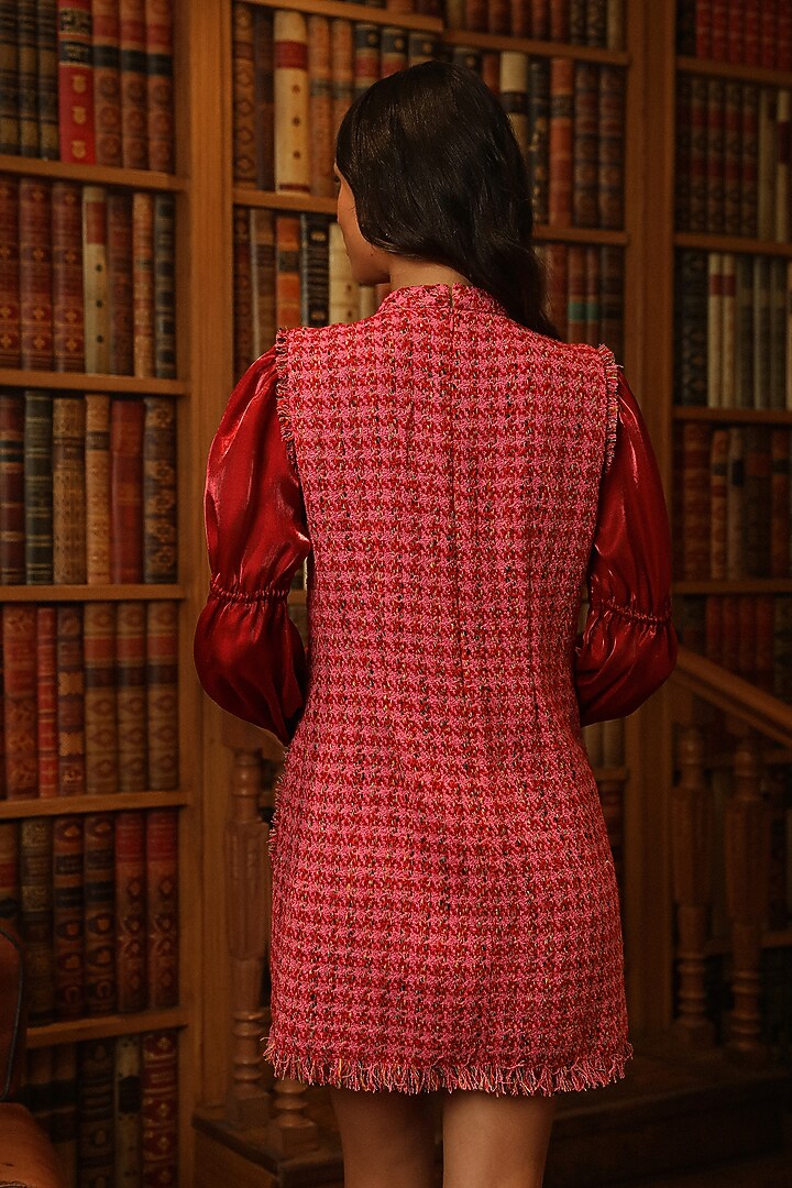 Pink Tweed & Organza Mini Summer Dress by Label Deepika Nagpal at Pernia's Pop Up Shop