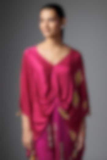 Pink Blended Satin Tie-Dye Draped Kaftan by Dilnaz Karbhary at Pernia's Pop Up Shop