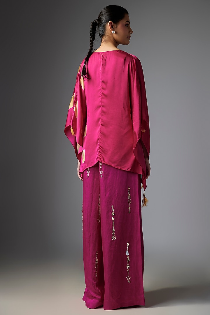Pink Blended Satin Tie-Dye Draped Kaftan by Dilnaz Karbhary at Pernia's Pop Up Shop