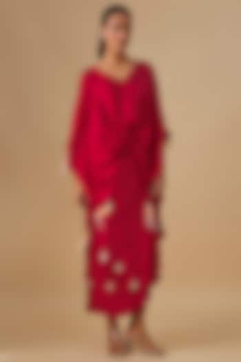 Red Blended Satin Skirt Set by Dilnaz Karbhary at Pernia's Pop Up Shop