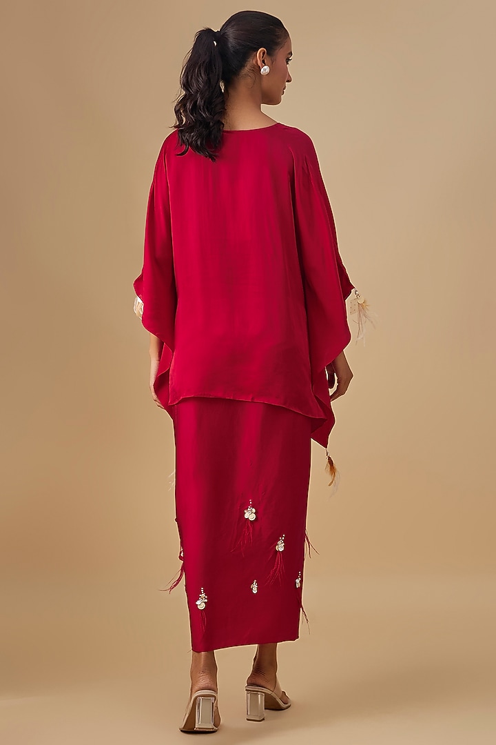 Red Blended Satin Skirt Set by Dilnaz Karbhary at Pernia's Pop Up Shop