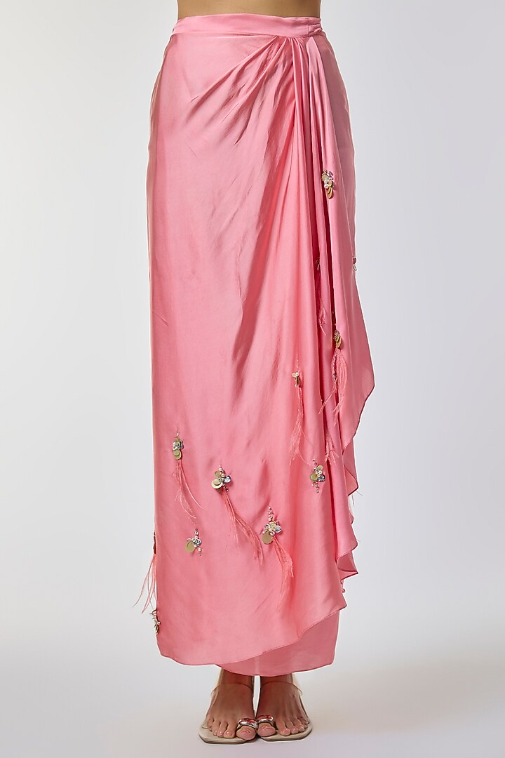 Rose Pink Blended Satin Kaftan Set by Dilnaz Karbhary at Pernia's Pop Up Shop