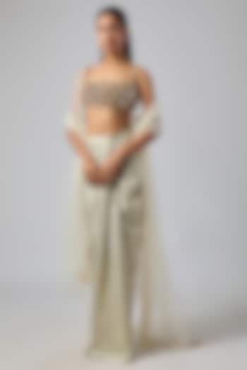 Champagne Foil Draped Skirt Set by Dilnaz Karbhary at Pernia's Pop Up Shop