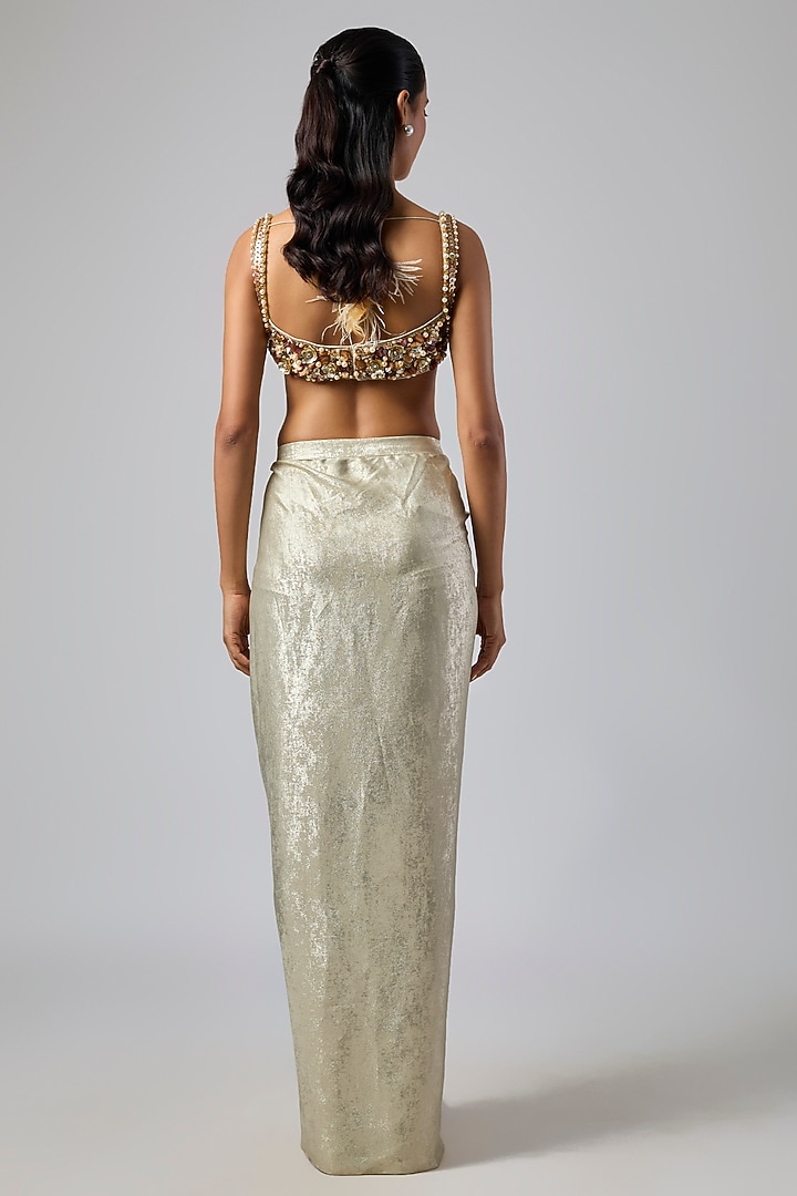 Champagne Foil Draped Skirt Set by Dilnaz Karbhary at Pernia's Pop Up Shop