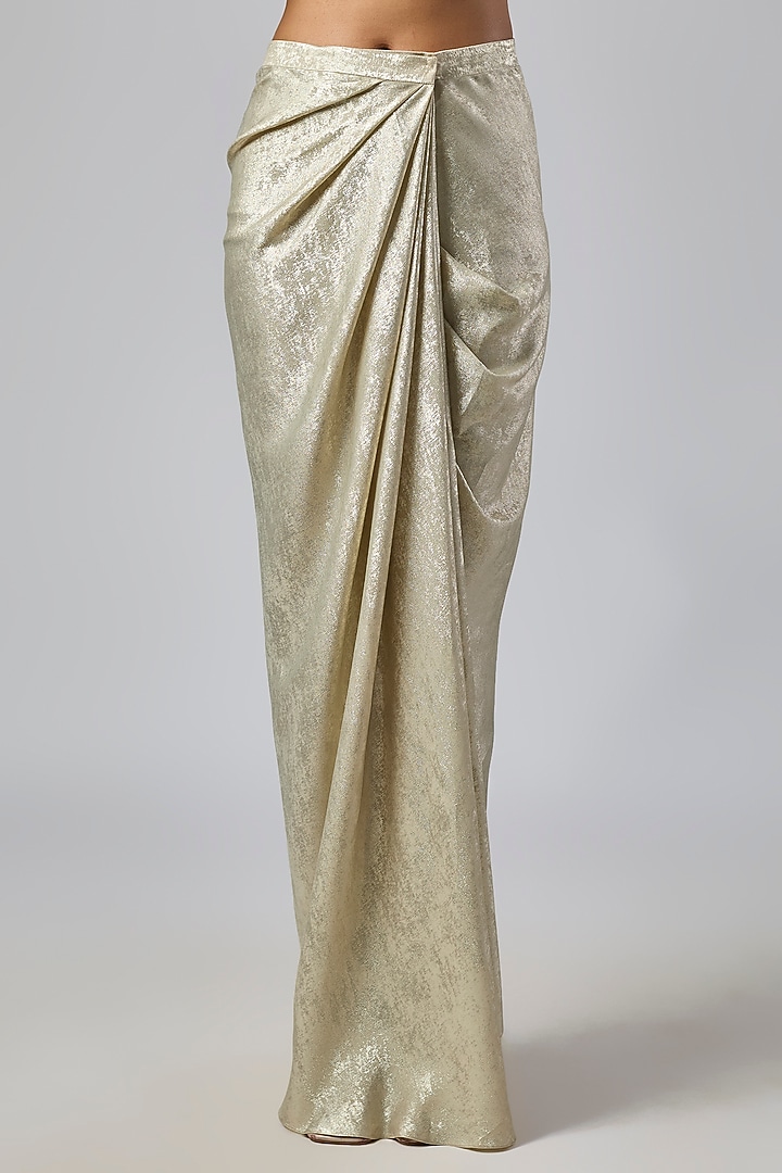Champagne Foil Draped Skirt Set by Dilnaz Karbhary at Pernia's Pop Up Shop