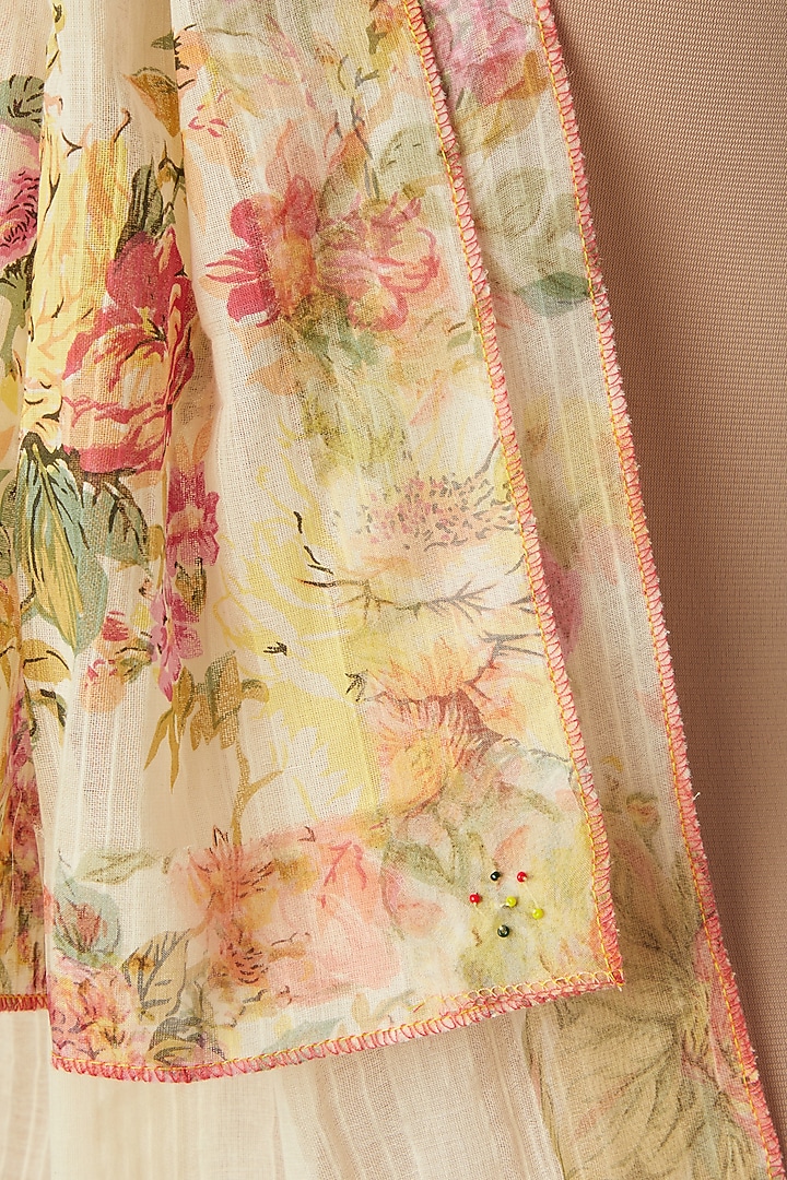 Yellow Floral Print Stole by Dilnaz Karbhary at Pernia's Pop Up Shop