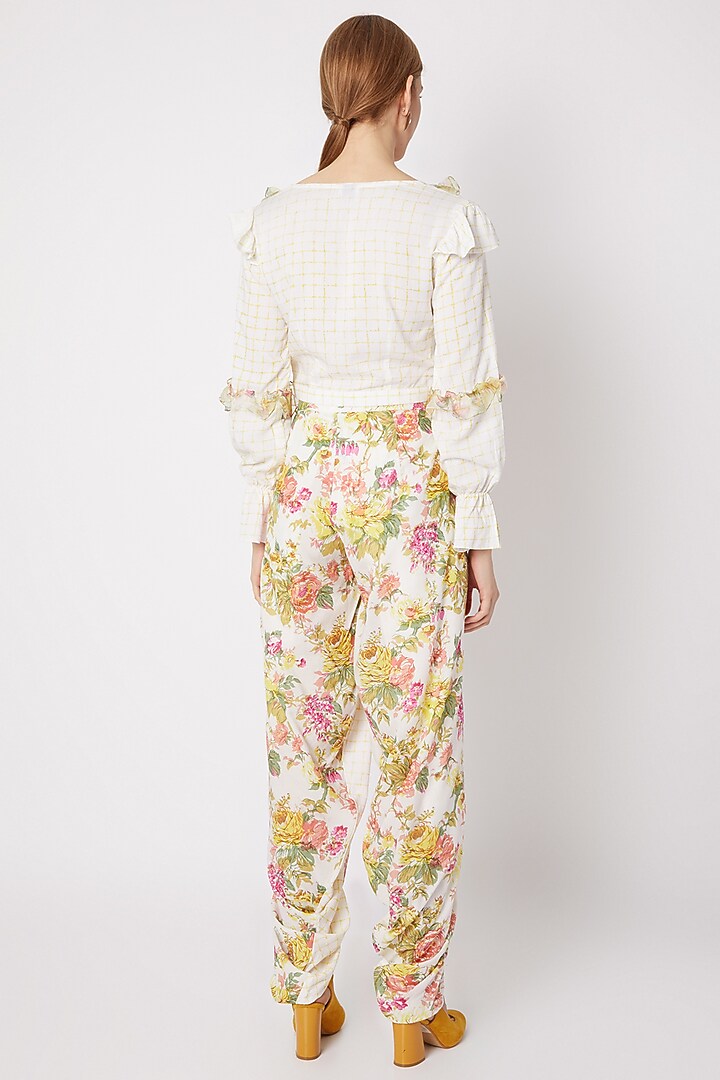 Yellow Printed Cowl Pants by Dilnaz Karbhary at Pernia's Pop Up Shop