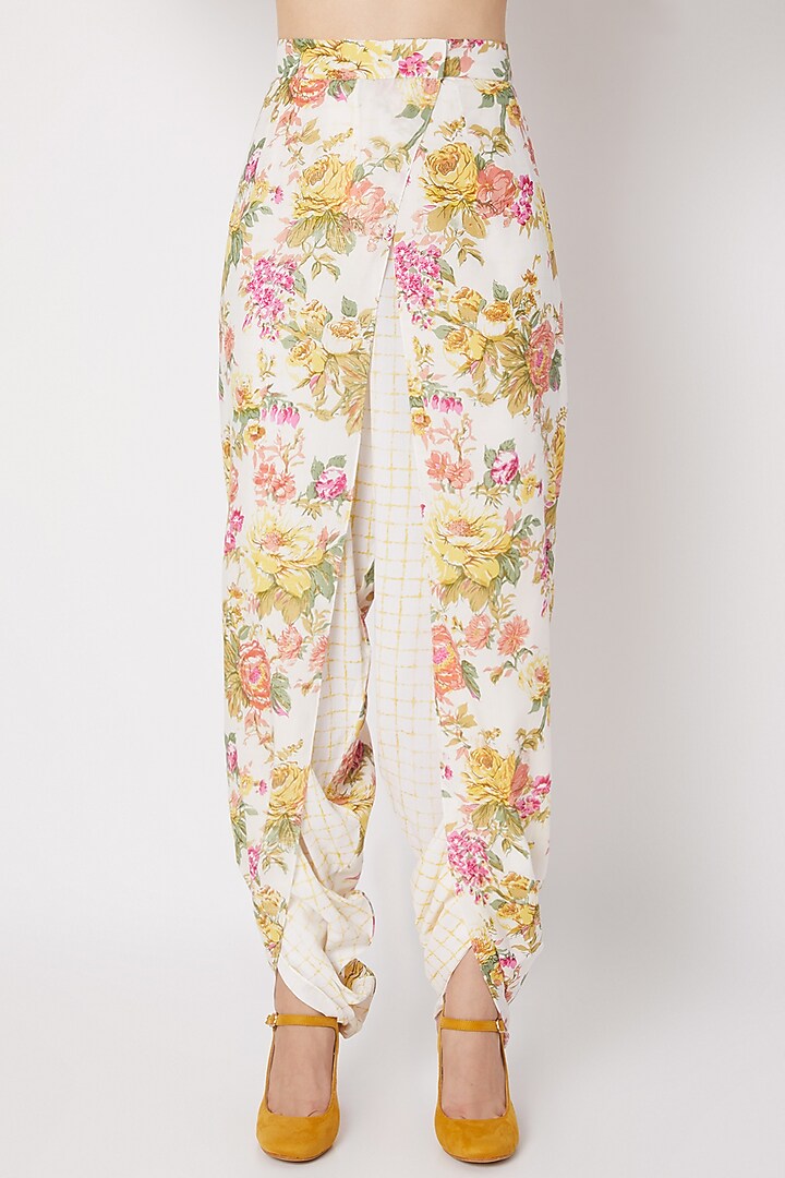 Yellow Printed Cowl Pants by Dilnaz Karbhary at Pernia's Pop Up Shop