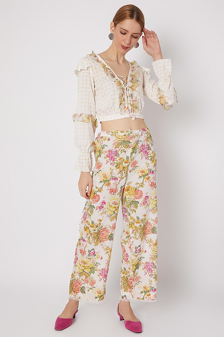 Yellow Floral Printed Pants by Dilnaz Karbhary at Pernia's Pop Up Shop