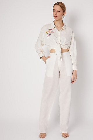 Ivory Pants With Drawstring by Dilnaz Karbhary