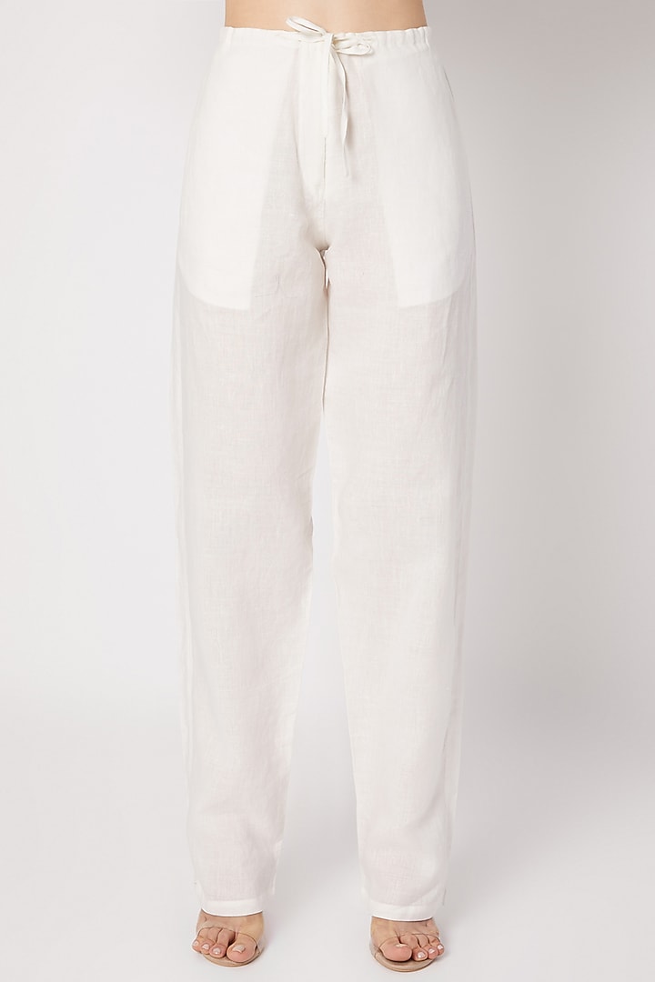Ivory Pants With Drawstring by Dilnaz Karbhary at Pernia's Pop Up Shop