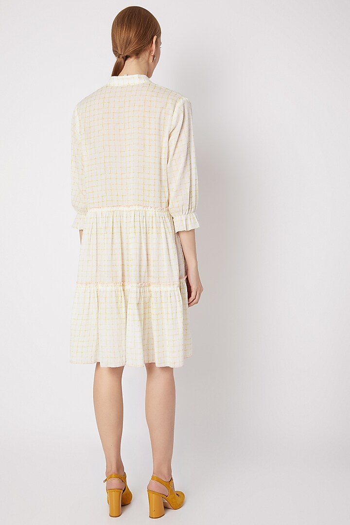 White & Yellow Screen Printed Flared Summer Dress by Dilnaz Karbhary at Pernia's Pop Up Shop