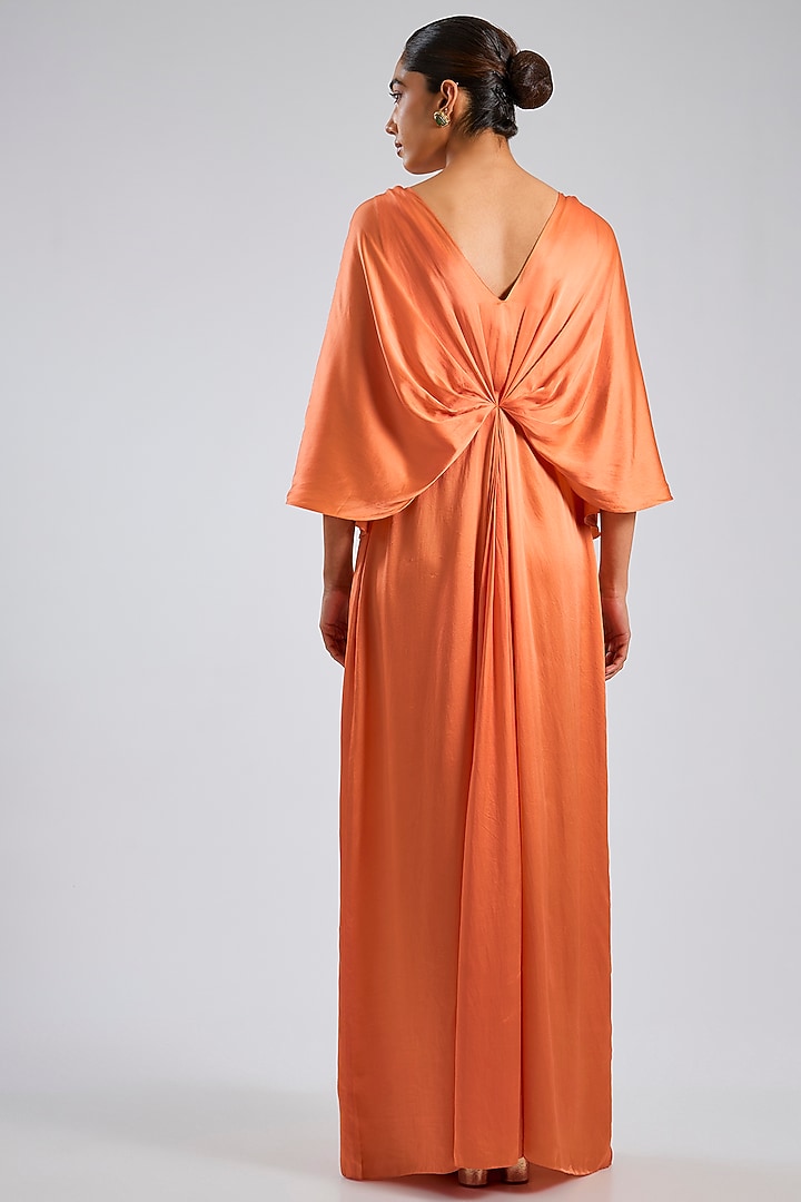 Orange Pure Satin Draped Engagement Gown by Dilnaz Karbhary at Pernia's Pop Up Shop