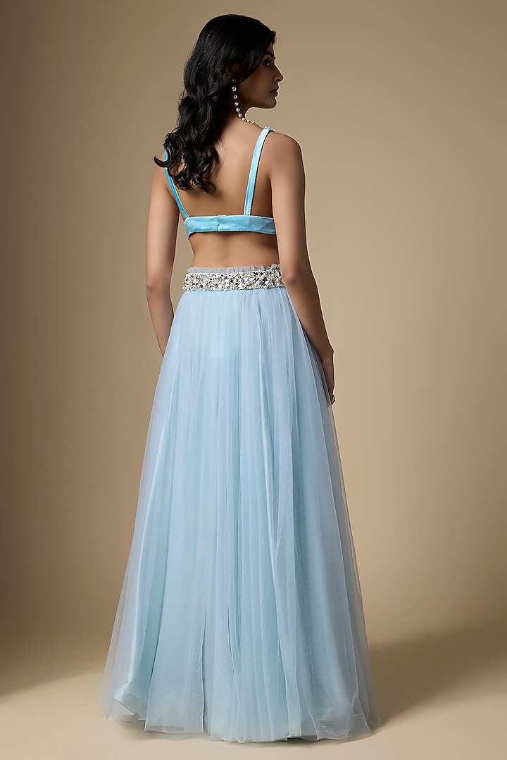 Blue Net & Poly Satin Skirt by Dilnaz Karbhary at Pernia's Pop Up Shop