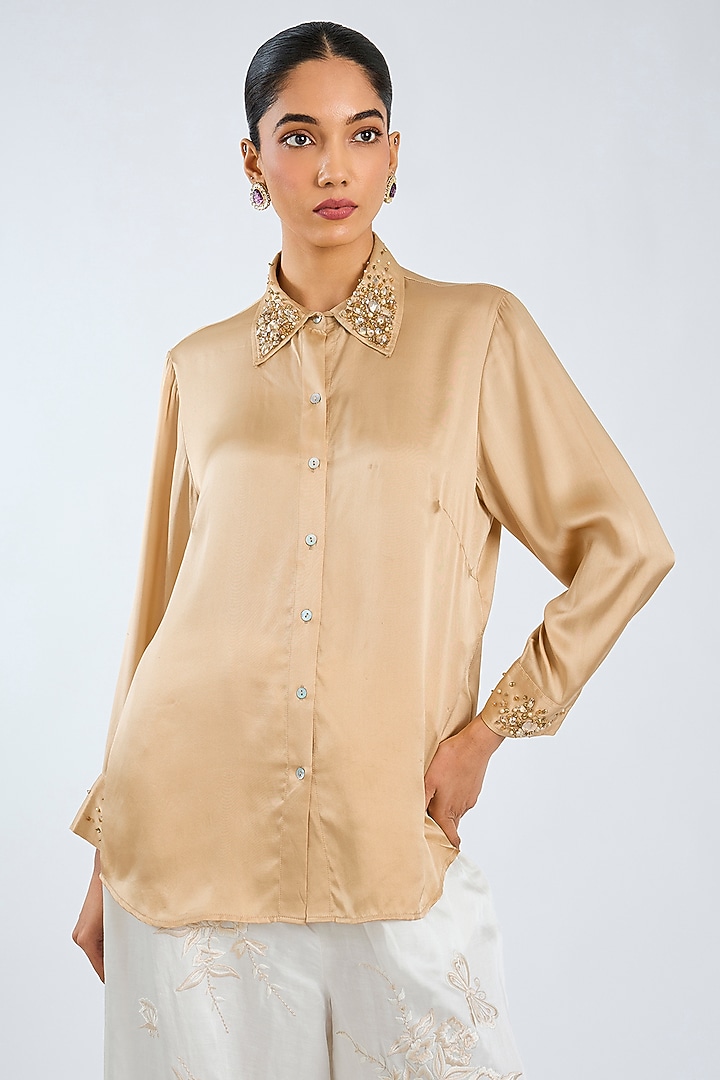 Golden Silk Shirt by Dilnaz Karbhary at Pernia's Pop Up Shop