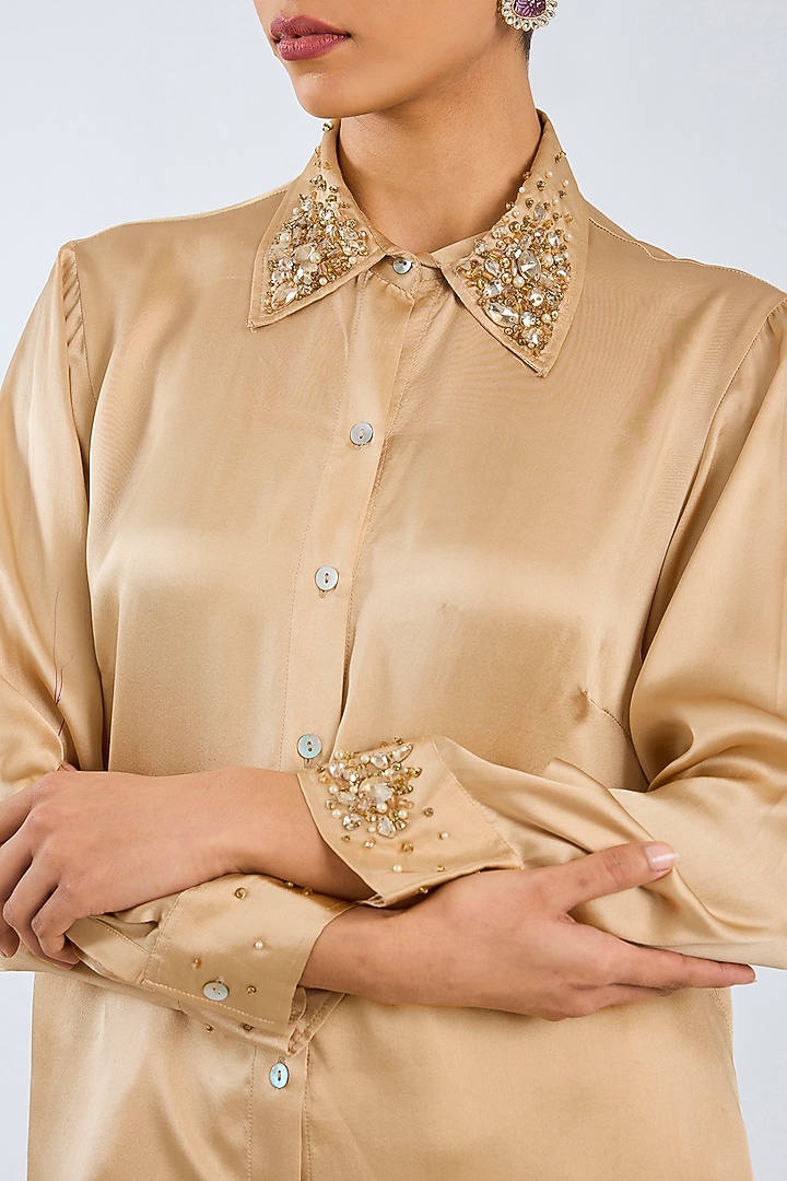 Golden Silk Shirt by Dilnaz Karbhary at Pernia's Pop Up Shop