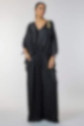 Black Blended Satin Kaftan With Jumpsuit by Dilnaz Karbhary at Pernia's Pop Up Shop