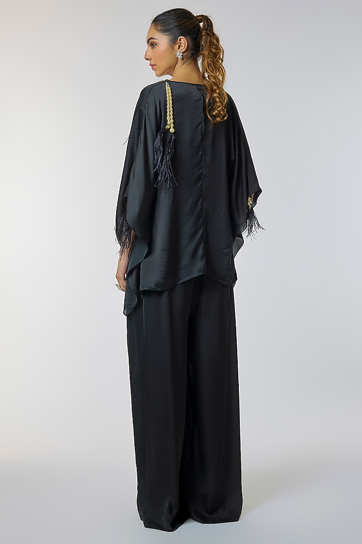 Black Blended Satin Kaftan With Jumpsuit by Dilnaz Karbhary at Pernia's Pop Up Shop