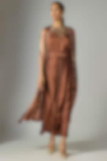Brown Blended Satin Draped Skirt Set by Dilnaz Karbhary at Pernia's Pop Up Shop