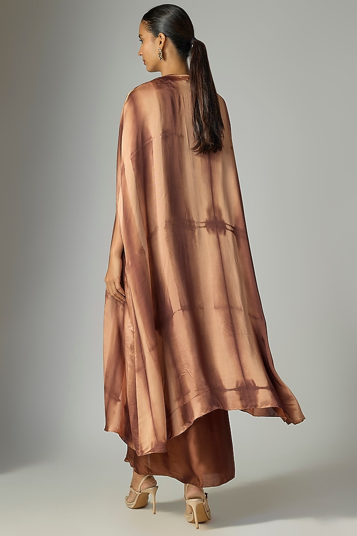 Brown Blended Satin Draped Skirt Set by Dilnaz Karbhary at Pernia's Pop Up Shop