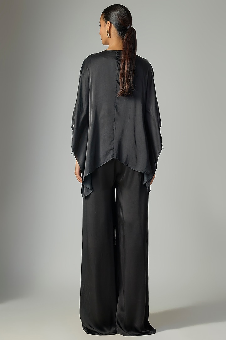 Black Blended Satin Jumpsuit With Kaftan by Dilnaz Karbhary at Pernia's Pop Up Shop