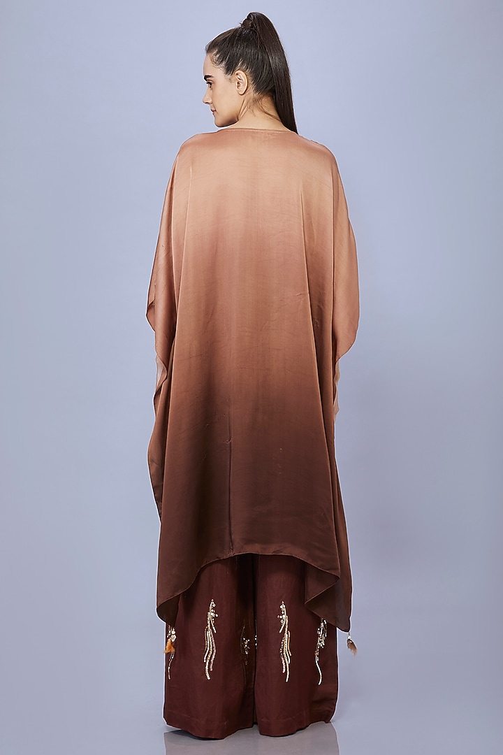 Brown Blended Satin Sequin Trousers by Dilnaz Karbhary at Pernia's Pop Up Shop